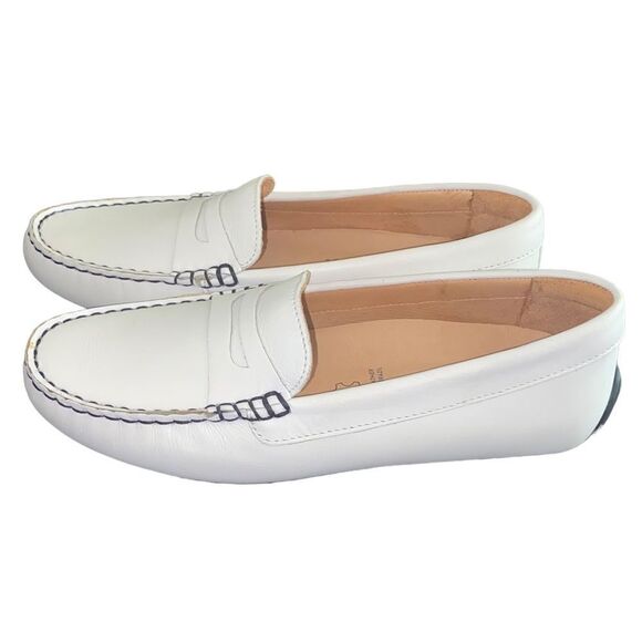 Samuel Hubbard Wm’s Sz 7 White Black Stitched Free Spirit Driving Moccasin Shoes - Picture 4 of 6